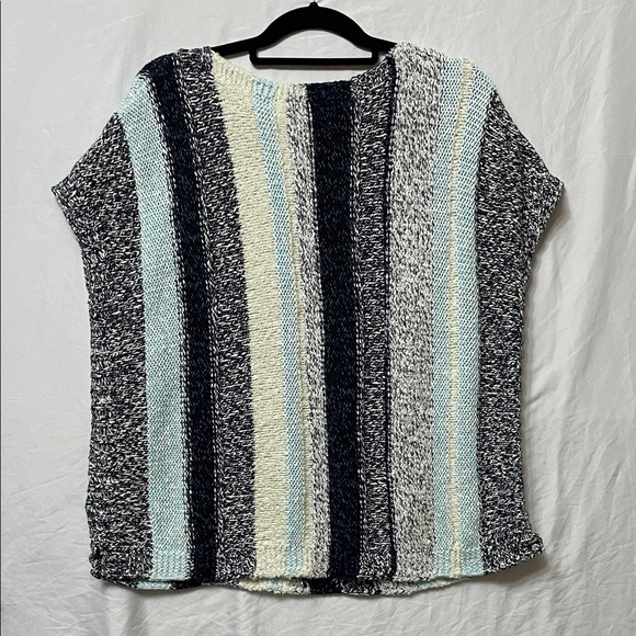 J. Jill Soft & Relaxed Cream, Navy & Light Blue Vertical Striped Texture Sweater - Picture 9 of 9